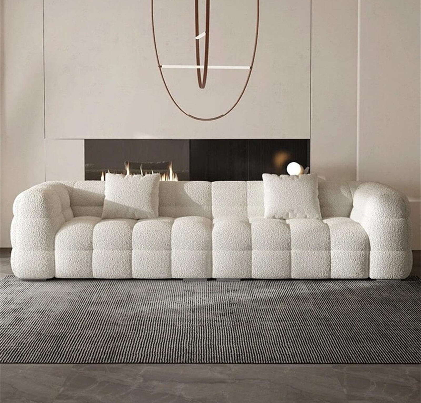 Comfynest Light Luxury Sofa Set - Classic Wool Upholstered Chaise with Throw Pillow, Off-White, Space-Saving Couch for Living Room and Bedroom, No Assembly Required | Double Seater