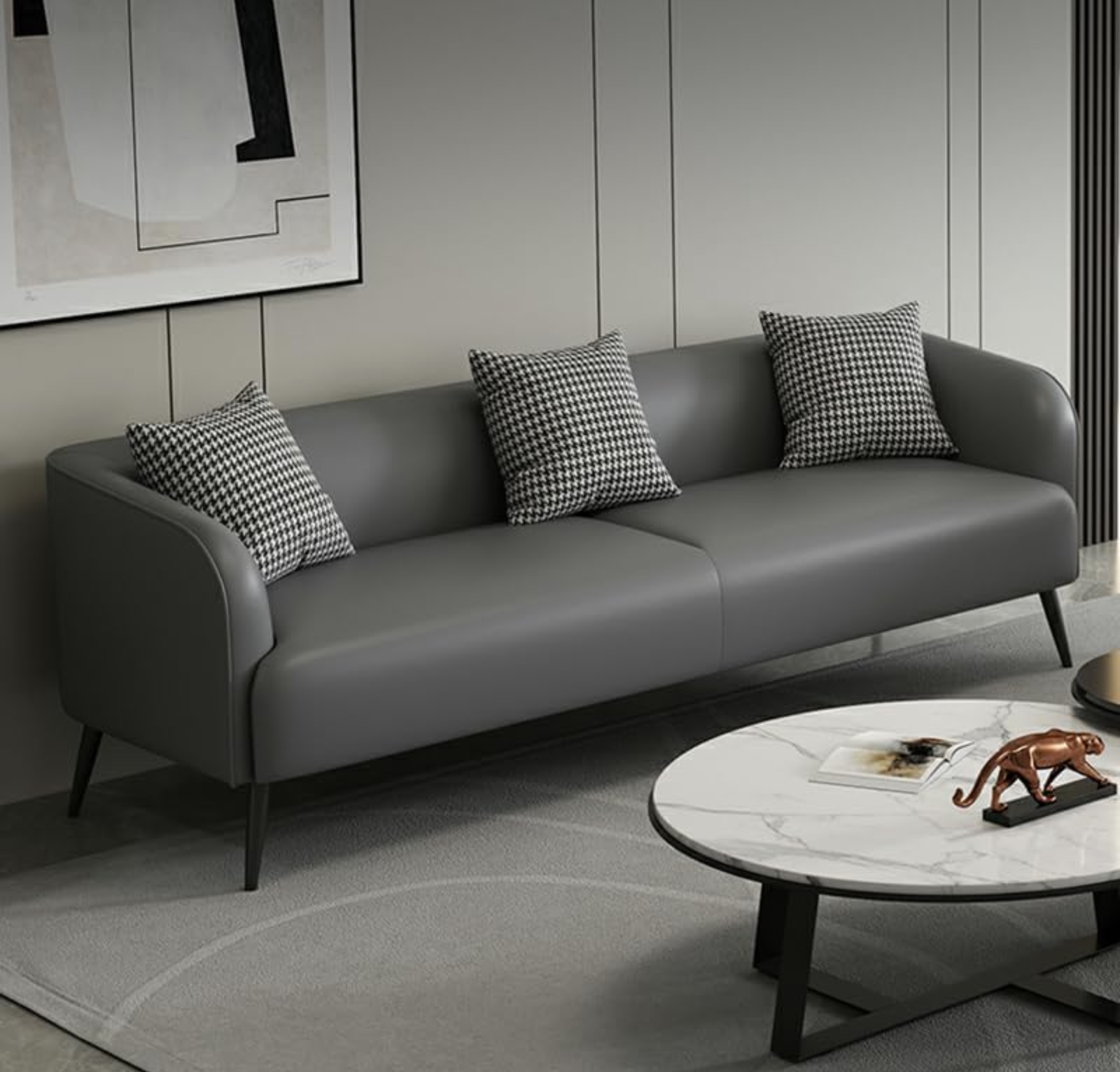 Comfynest Modern Office Sofa, 3-Seater, Anti Cat Scratch Leather, Storage, Living room couch, 170 X 70 X 64 Cm (Grey, 3 Seater)