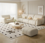 Comfynest Modern Off-White Genuine Leather Sofa with Pillow Top Arm and Cushion Back, 104.14x106.68x86.36 cm