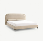 Comfynest Queen Bed in Ivory - Elegant Upholstered Frame with Curved Headboard and Bolsters, Modern Black Legs, Durable MDF and Foam Design (180x200 CM)