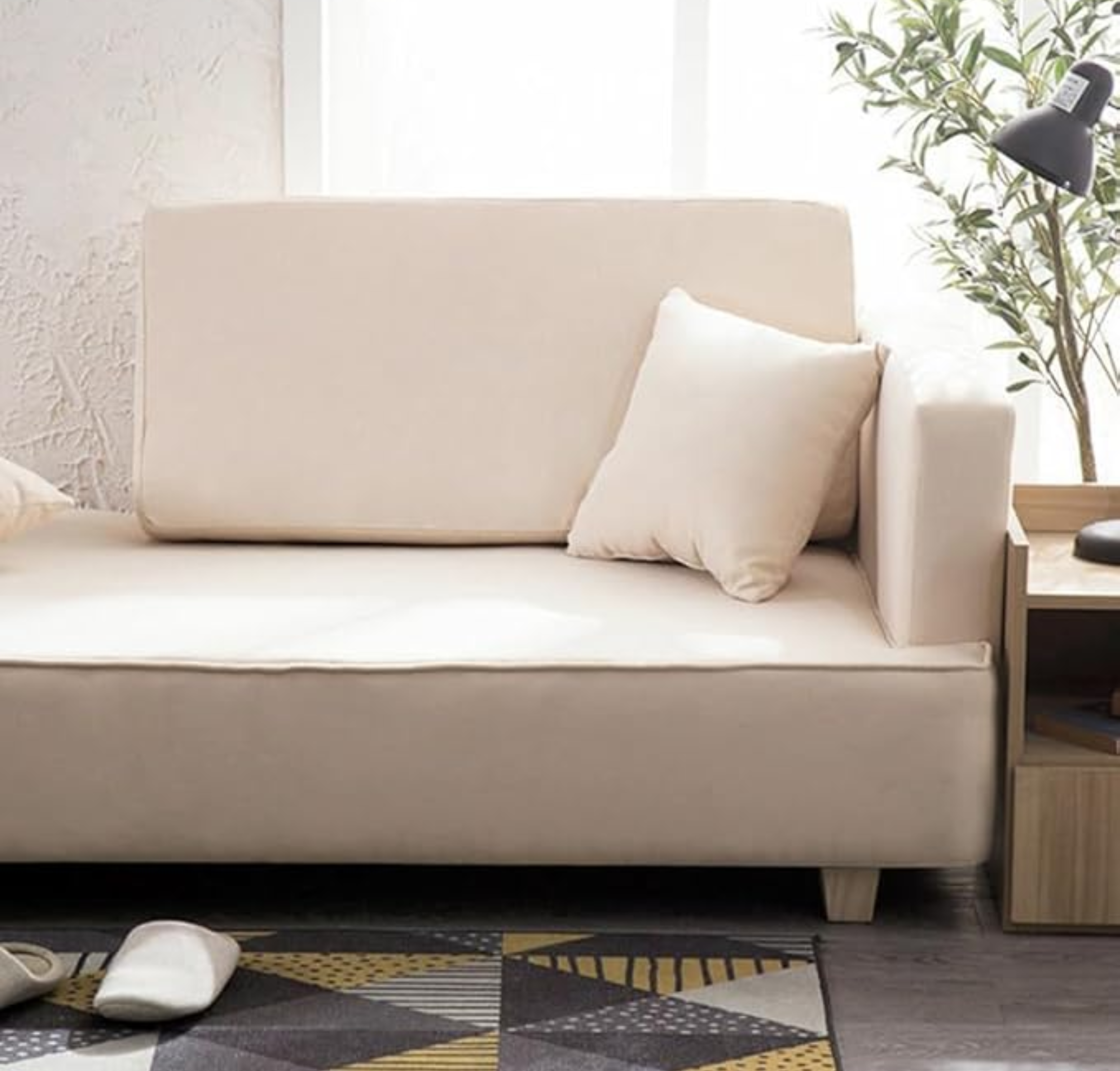 Comfynest Scandinavian Wool Seats 2 Sofa With Ottoman, Non-Skirted, Foam Seat Fill, Living room luxury couch, 180 x 80 x 58 cm, Space-Saving (Beige)