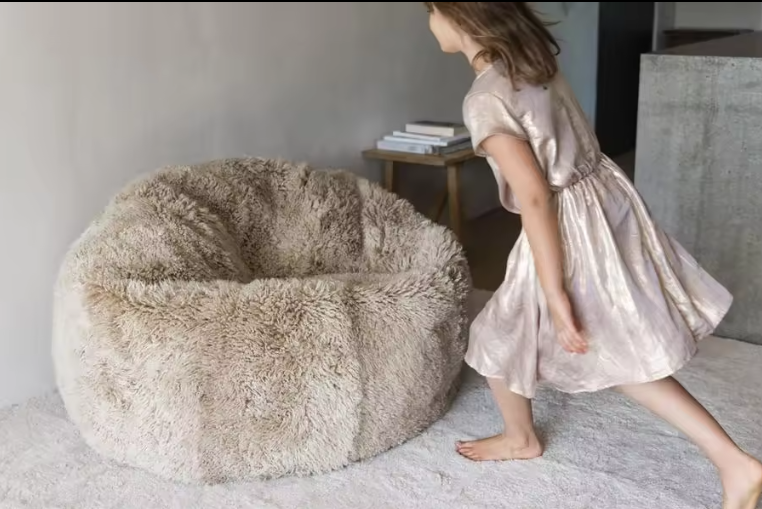 Comfynest Lush Fur Round Plush Bean Bag Chair Cover for Adults, 93x92cm