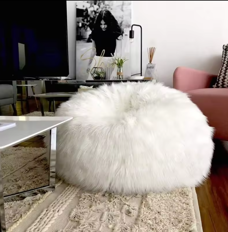 Comfynest Lush Fur Round Plush Bean Bag Chair Cover for Adults, 93x92cm