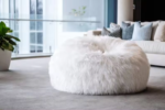 Comfynest Lush Fur Round Plush Bean Bag Chair Cover for Adults, 93x92cm