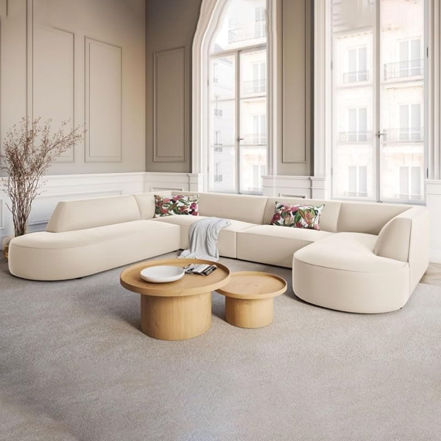 Comfynest Modern Curved Sofa Set with Armchair, Chaise Lounge