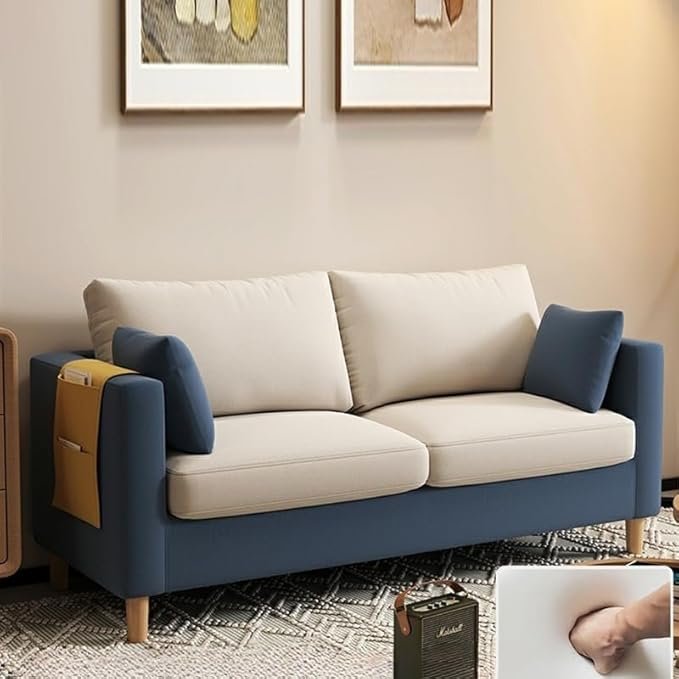 Comfynest Modern 2-Seater Fabric Sofa With Bolster Pillows And Storage 121.92 X 60.96 X 55.88 Cm