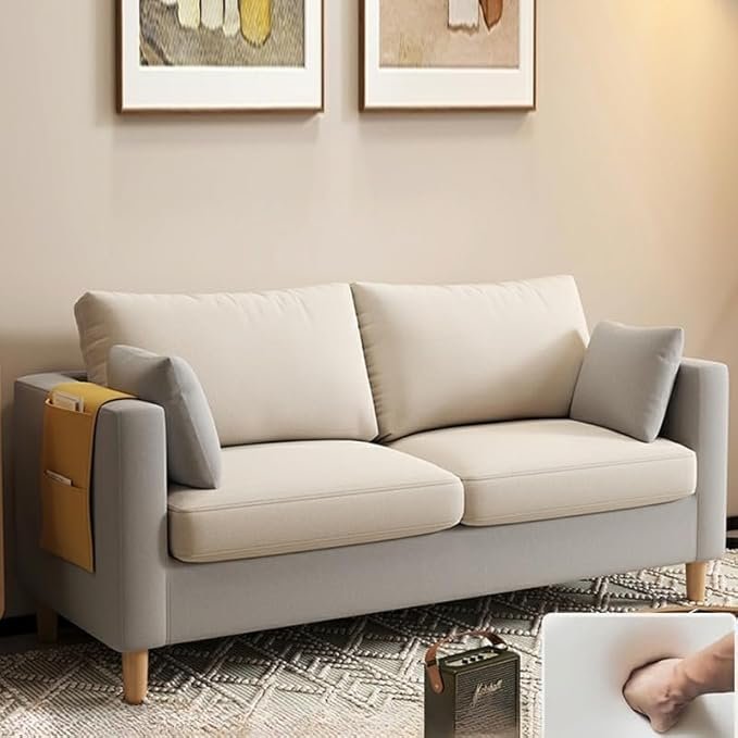 Comfynest Modern 2-Seater Fabric Sofa With Bolster Pillows And Storage 121.92 X 60.96 X 55.88 Cm