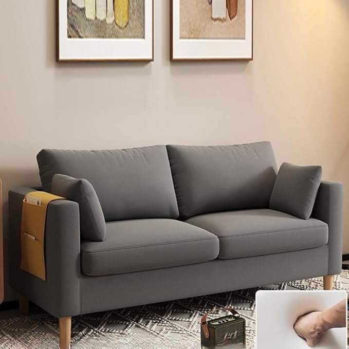 Comfynest Modern 2-Seater Fabric Sofa With Bolster Pillows And Storage 121.92 X 60.96 X 55.88 Cm