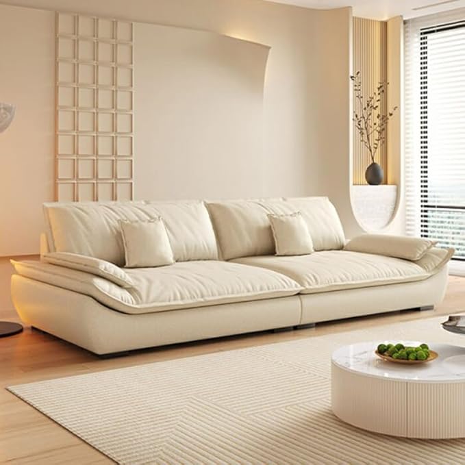 Comfynest Modern Off-White Upholstered Sofa With Beige Cushions And Stain Resistant Fabric Design Latex Seat Filling, 320.04 X 99.06 X 85.09 Cm Off-White