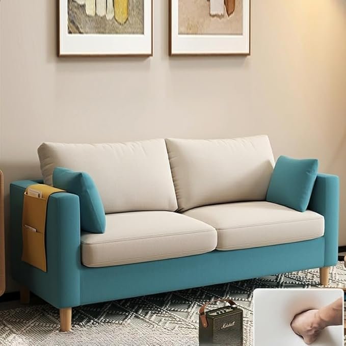 Comfynest Modern 2-Seater Fabric Sofa With Bolster Pillows And Storage 121.92 X 60.96 X 55.88 Cm