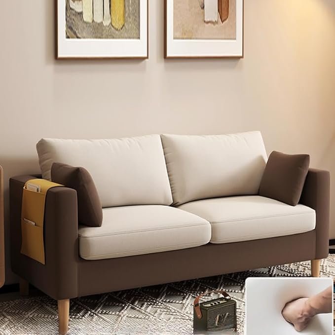 Comfynest Modern 2-Seater Fabric Sofa With Bolster Pillows And Storage 121.92 X 60.96 X 55.88 Cm