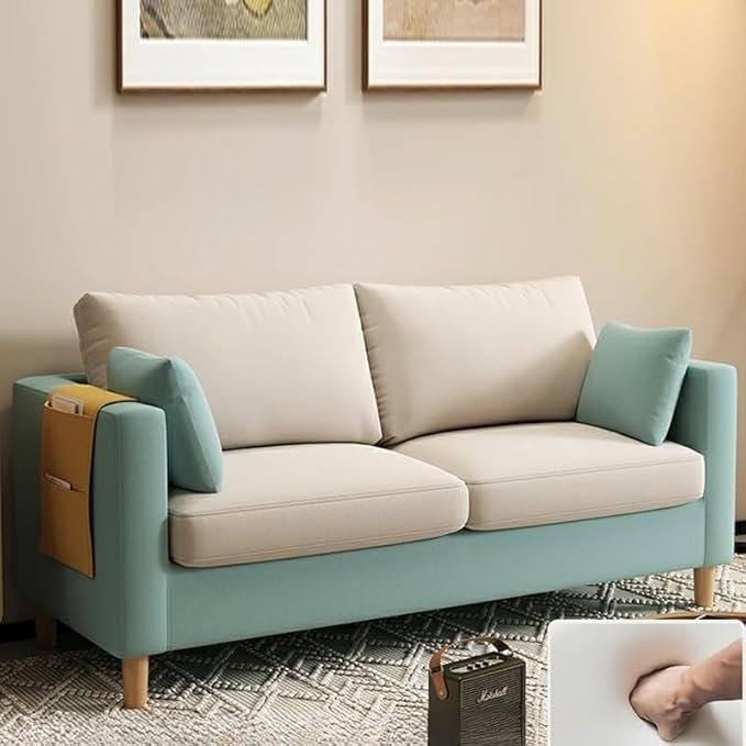 Comfynest Modern 2-Seater Fabric Sofa With Bolster Pillows And Storage 121.92 X 60.96 X 55.88 Cm
