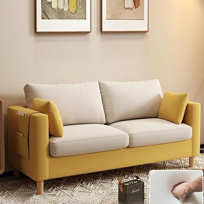 Comfynest Modern 2-Seater Fabric Sofa With Bolster Pillows And Storage 121.92 X 60.96 X 55.88 Cm
