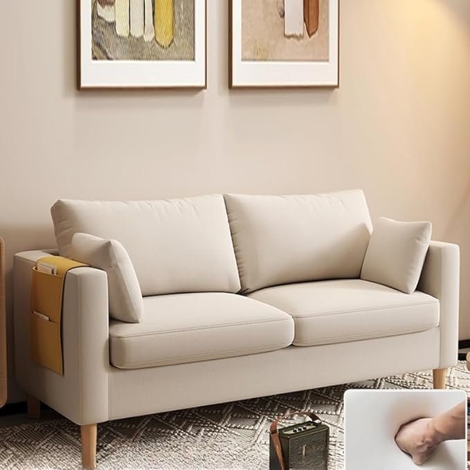 Comfynest Modern 2-Seater Fabric Sofa With Bolster Pillows And Storage 121.92 X 60.96 X 55.88 Cm