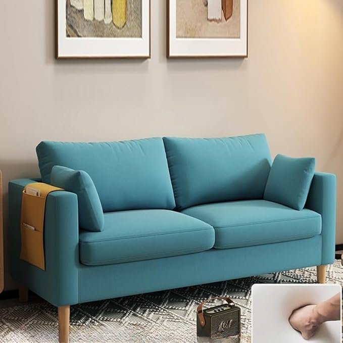 Comfynest Modern 2-Seater Fabric Sofa With Bolster Pillows And Storage 121.92 X 60.96 X 55.88 Cm