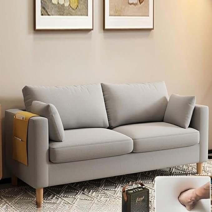 Comfynest Modern 2-Seater Fabric Sofa With Bolster Pillows And Storage 121.92 X 60.96 X 55.88 Cm