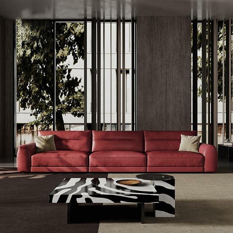 Comfynest Red Faux Leather Sofa - Modern Design, Loose Back, Space-Saving, Durable Build, Comfortable Seating for Three