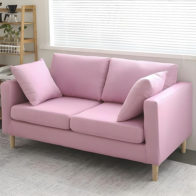 Comfynest Modernism Fabric Loveseat With Square Arm And Bolster Pillows 121.92 X 68.58 X 60.96 Cm