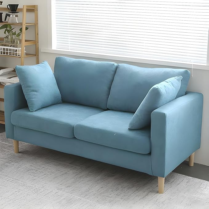 Comfynest Modernism Fabric Loveseat With Square Arm And Bolster Pillows 121.92 X 68.58 X 60.96 Cm
