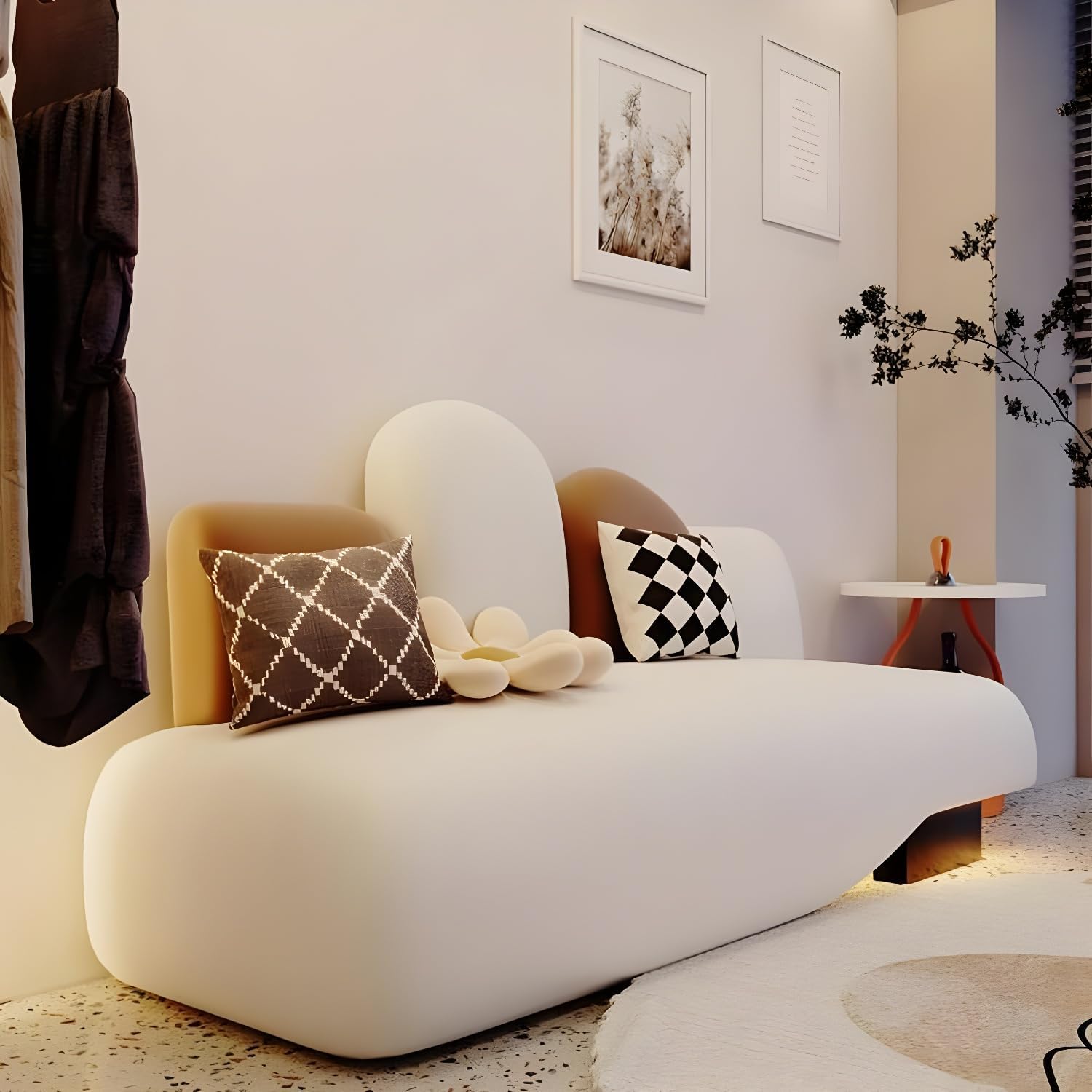 Comfynest Contemporary Eco-Leather Sofa with Scratch and Stain Resistant - 170.18 x 71.12 x 81.28 cm, Beige/Coffee