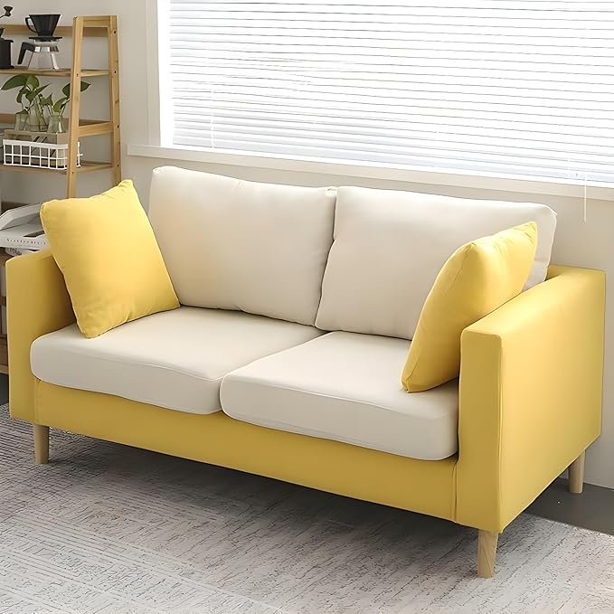 Comfynest Modernism Fabric Loveseat With Square Arm And Bolster Pillows 121.92 X 68.58 X 60.96 Cm