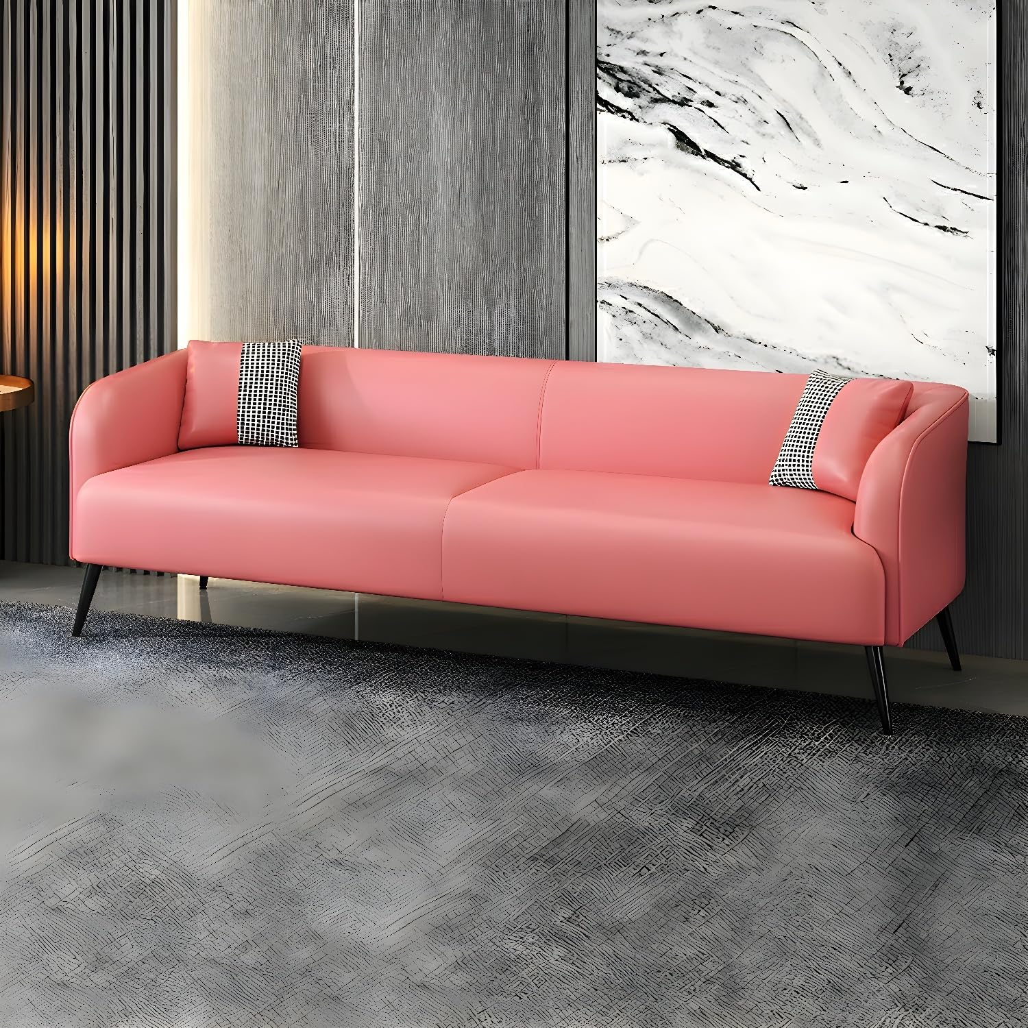Comfynest Modernism3-Seat Sofa With Tight Back And Recessed Arm - Leathaire 150 X 68 X 65 Cm Pink