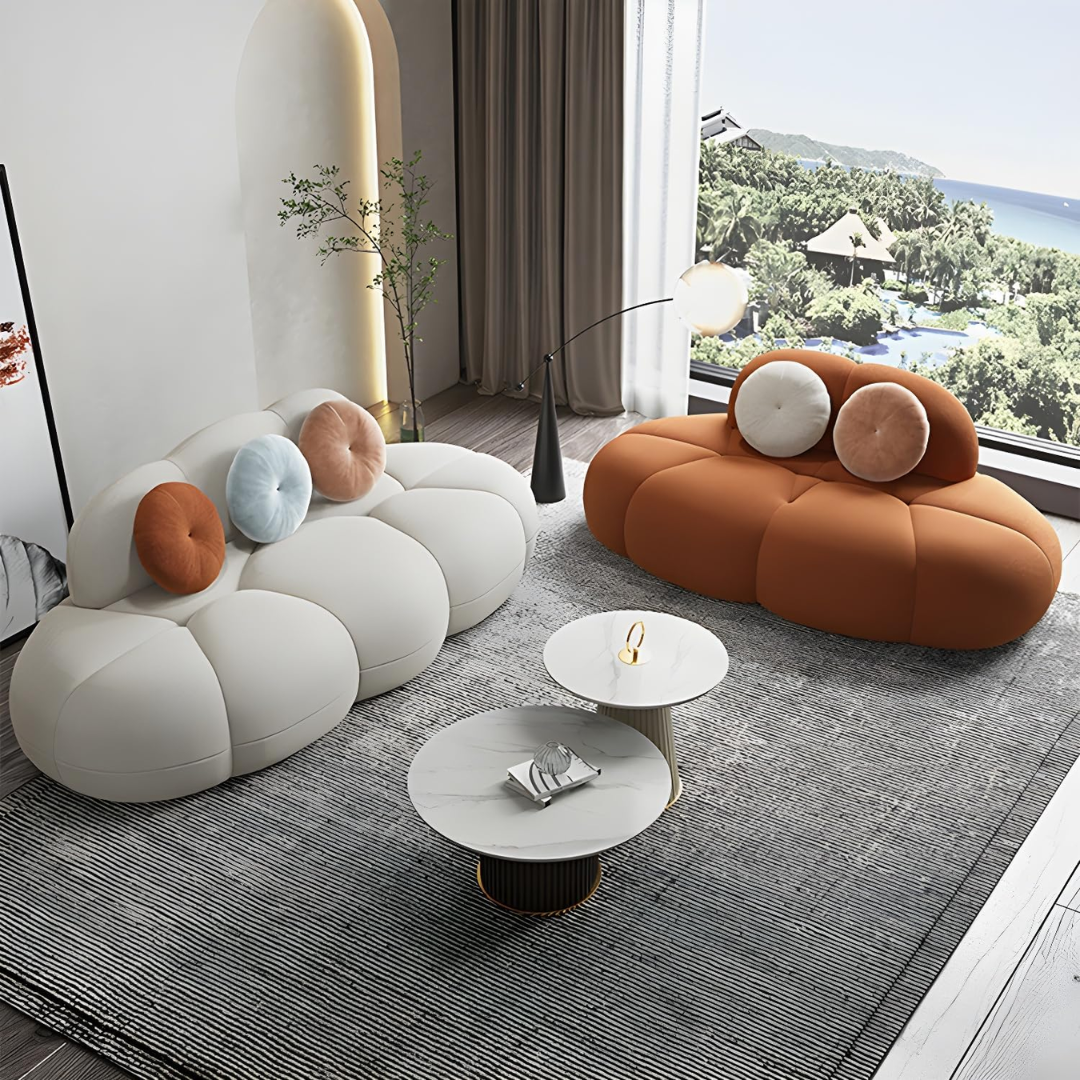 Comfynest Contemporary Living Room Sofa - Armless Design, Plush Cushions, Durable Cotton Upholstery, 210 x 95 x 73 cm (Orange/White, Large)