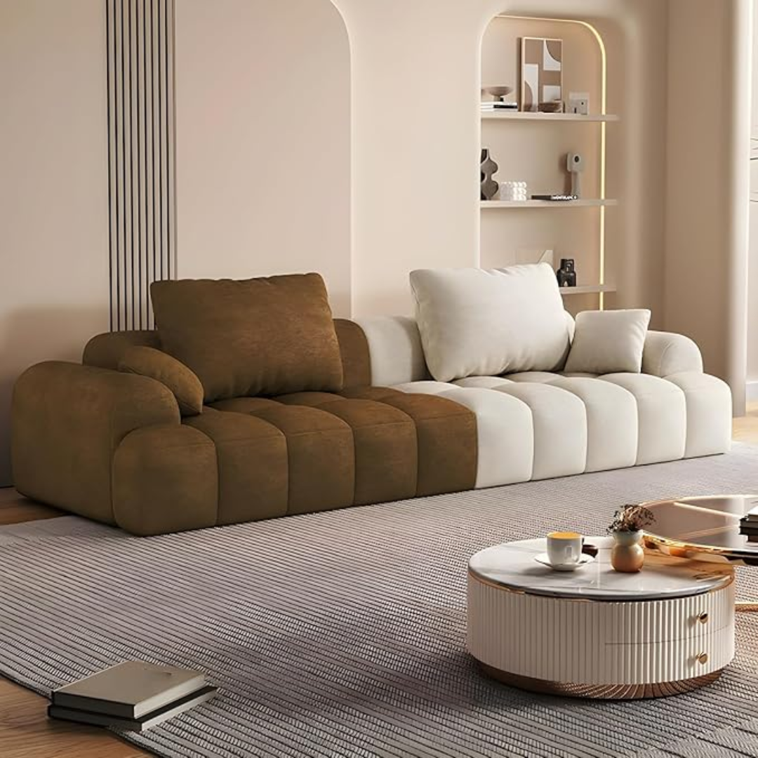 Comfynest Extra Long Modern Wood Framed Sofa With Standard Seat Size And Foam Filling - Anti Cat Scratch Fabric 240 X 96 X 65 Cm (Dark Coffee/Beige)