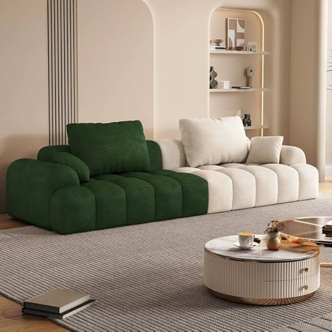 Comfynest Extra Long Modern Wood Framed Sofa With Standard Seat Size And Foam Filling - Anti Cat Scratch Fabric 240 X 96 X 65 Cm (Dark Green/Beige)