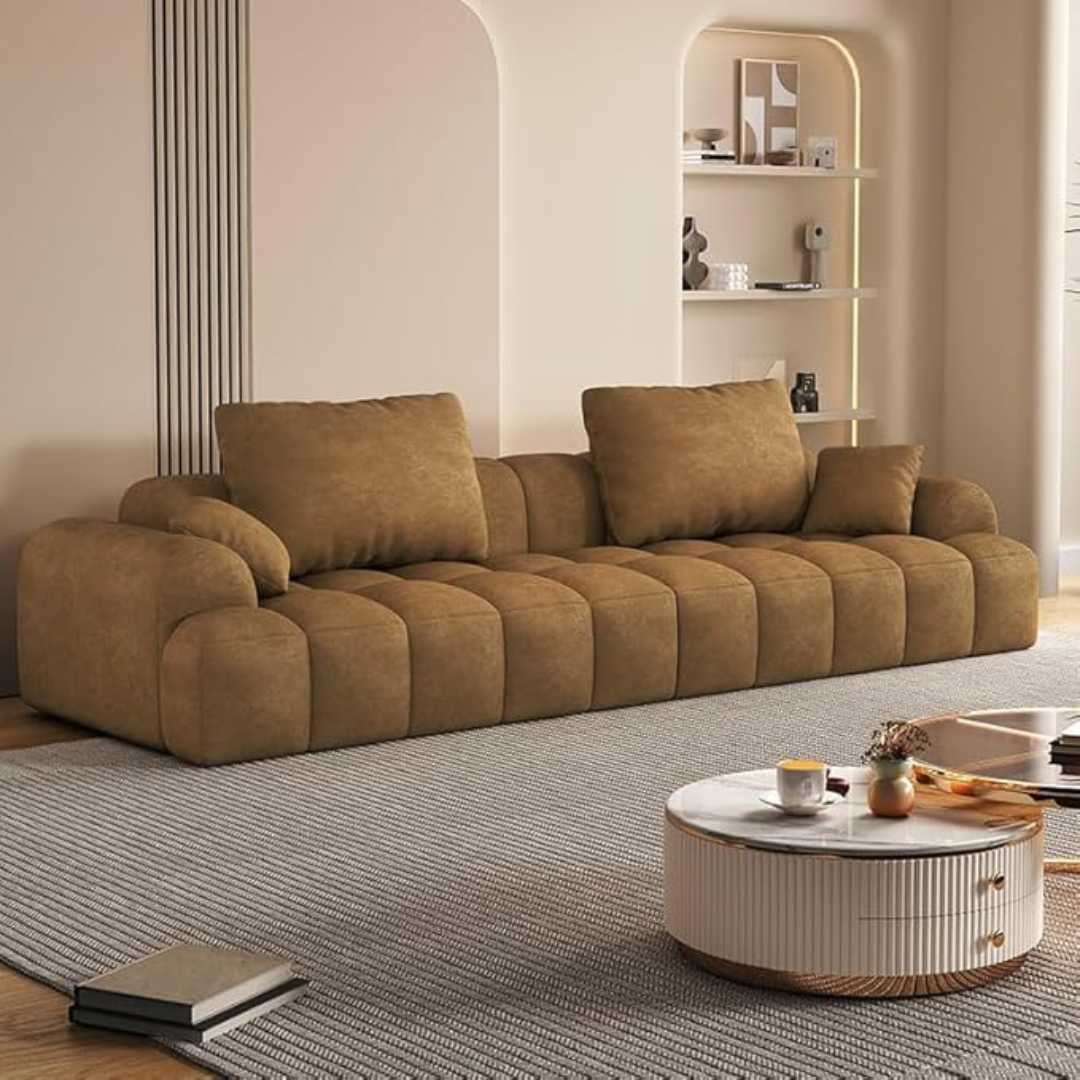 Comfynest Extra Long Modern Wood Framed Sofa With Standard Seat Size And Foam Filling - Anti Cat Scratch Fabric 240 X 96 X 65 Cm (Light Coffee)