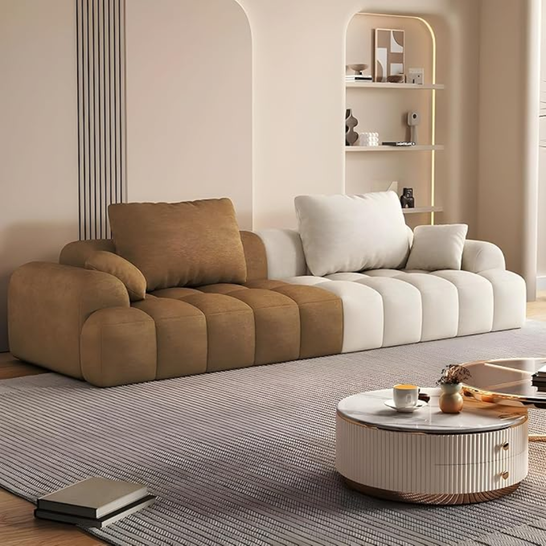 Comfynest Extra Long Modern Wood Framed Sofa With Standard Seat Size And Foam Filling - Anti Cat Scratch Fabric 240 X 96 X 65 Cm (Light Coffee/Beige)