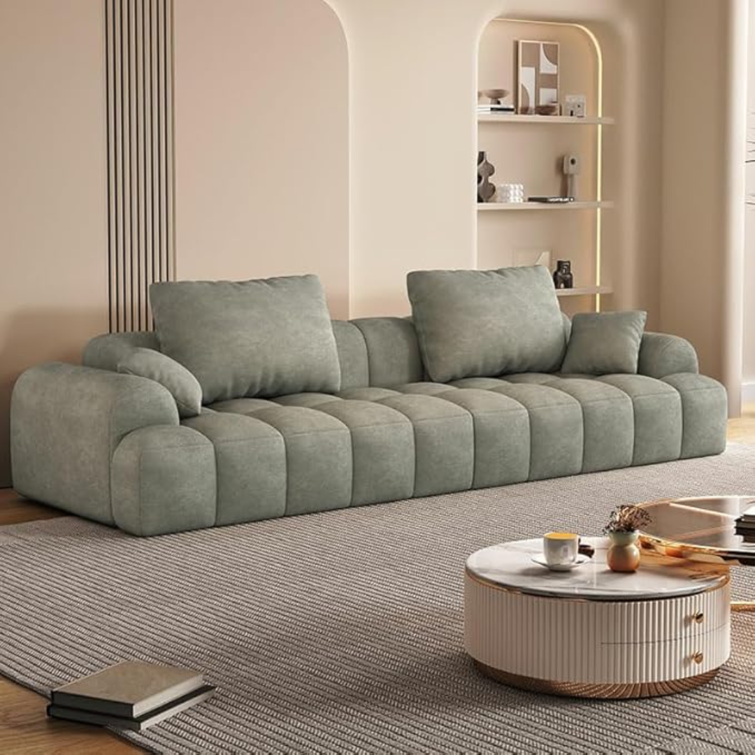 Comfynest Extra Long Modern Wood Framed Sofa With Standard Seat Size And Foam Filling - Anti Cat Scratch Fabric 240 X 96 X 65 Cm (Light Grey)