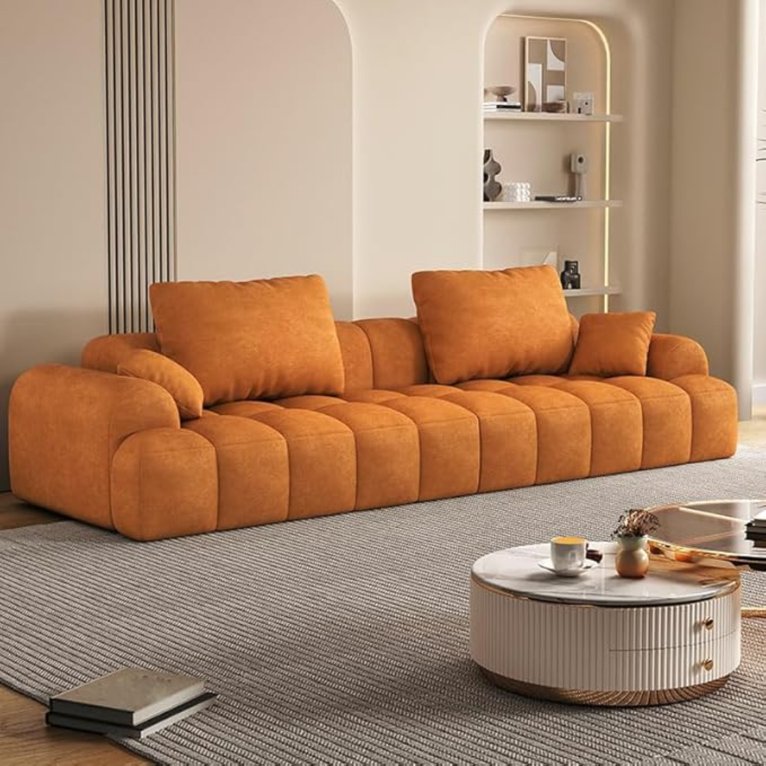 Comfynest Extra Long Modern Wood Framed Sofa With Standard Seat Size And Foam Filling - Anti Cat Scratch Fabric 240 X 96 X 65 Cm (Orange)