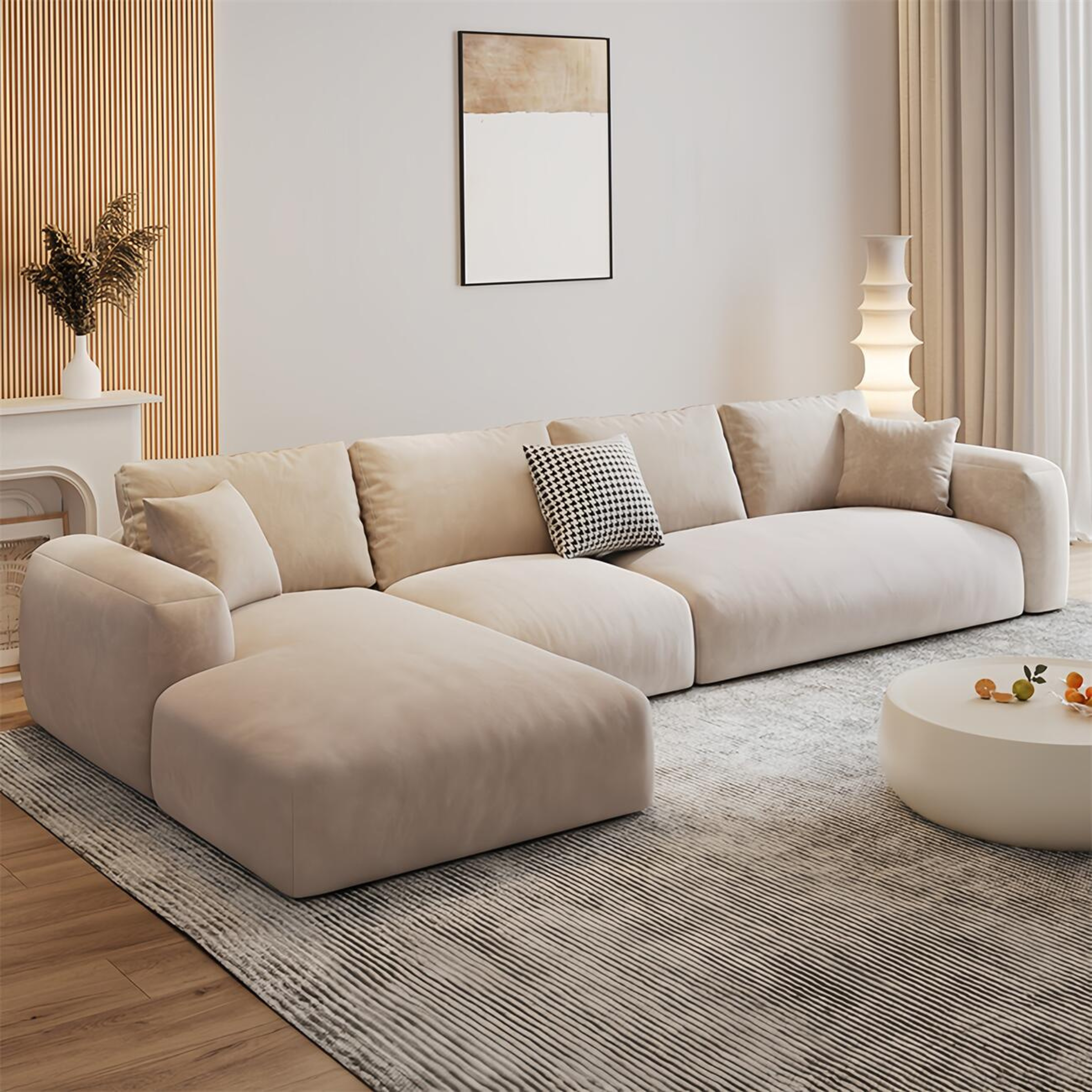 Comfynest Fleece Fabric Multifunction Sofa Set - Overstuffed Design, Adjustable Armrests, Durable Wood Frame, Extra Padded Comfort, Modern Style Living Room Sofa Set