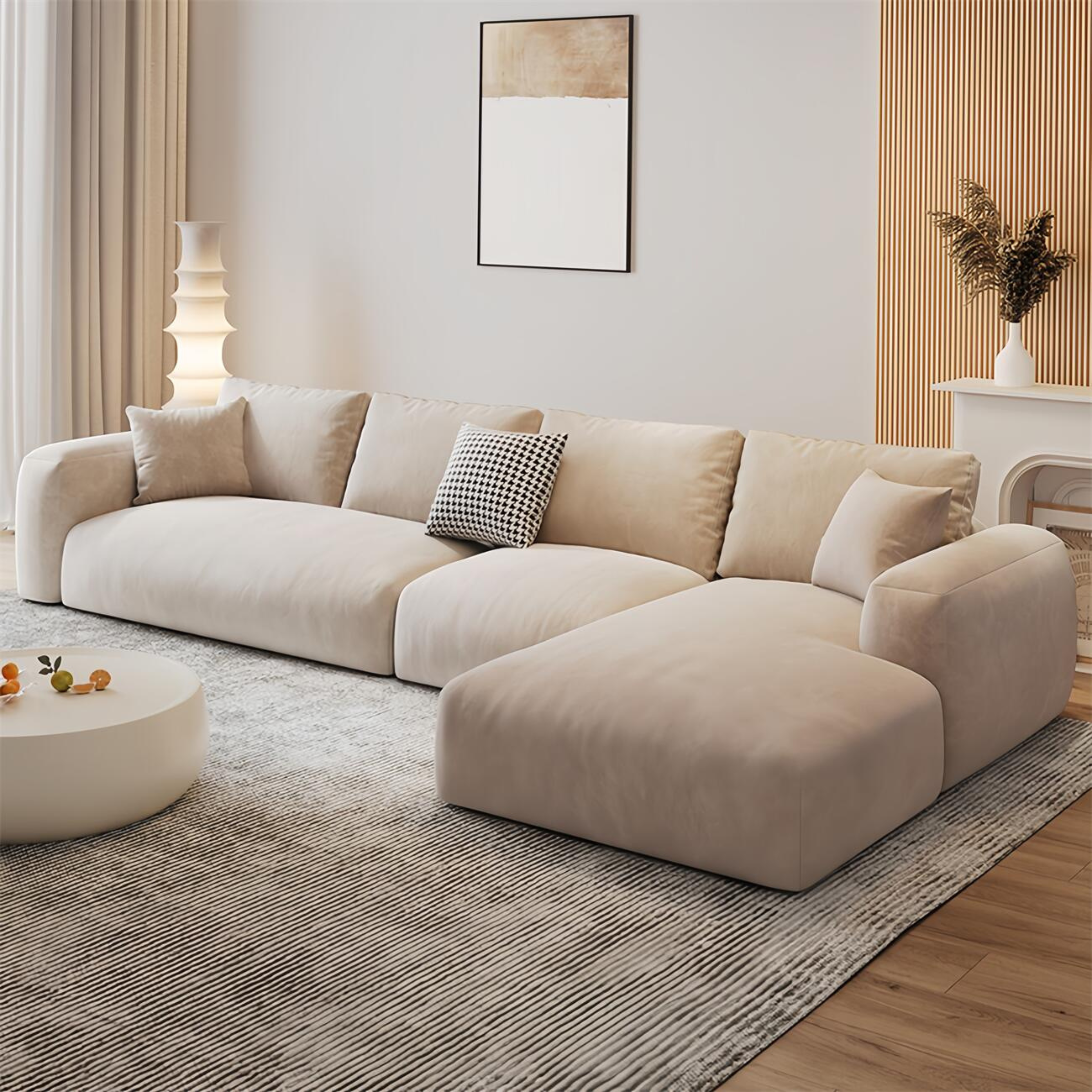 Comfynest Fleece Fabric Multifunction Sofa Set - Overstuffed Design, Adjustable Armrests, Durable Wood Frame, Extra Padded Comfort, Modern Style Living Room Sofa Set