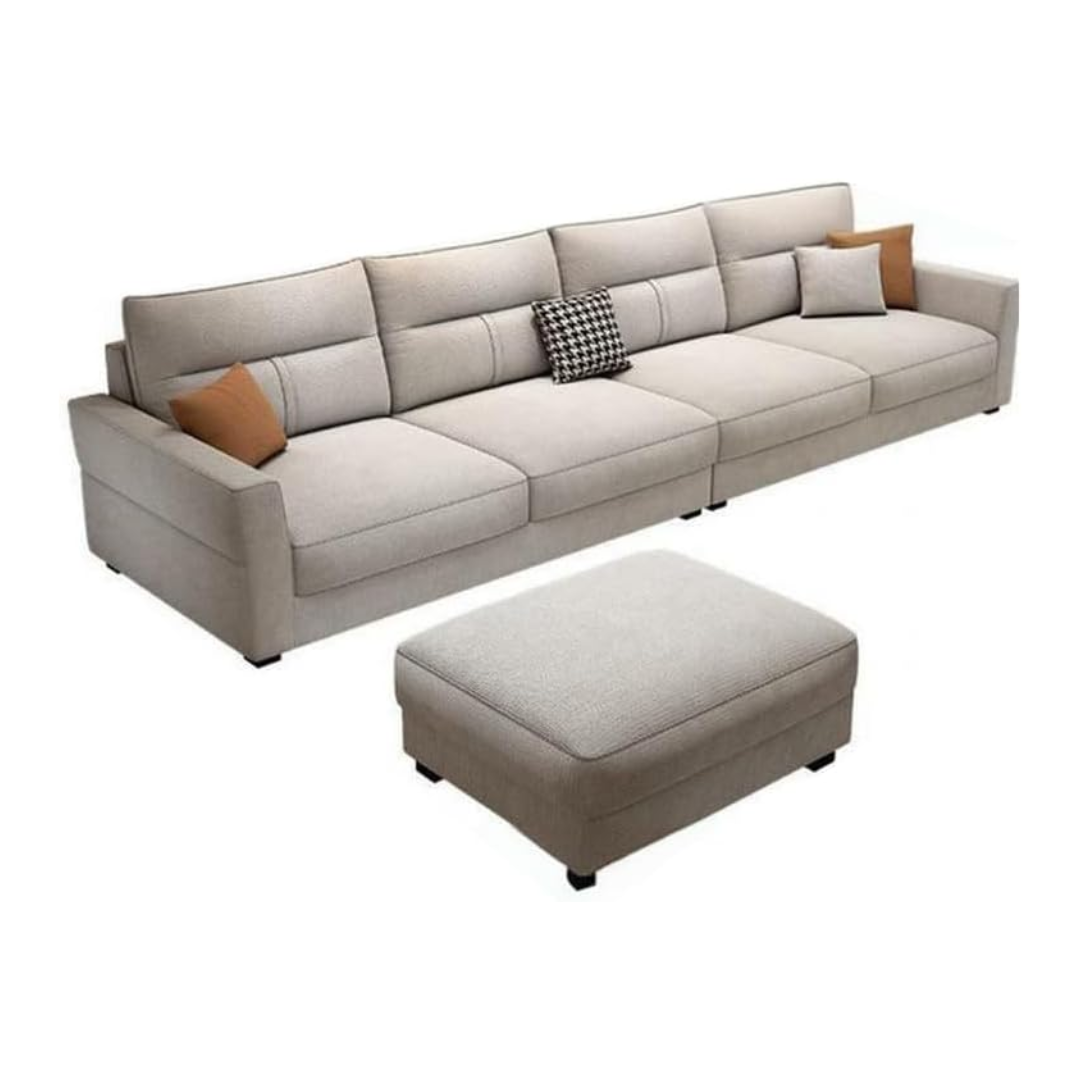 Comfynest Modern Non-Distressed Extra-Long Solid Color Wood Sofa with Flared Arms - Anti Cat Scratch Leather, perfect sofa set for living room, Light blue (Beige)