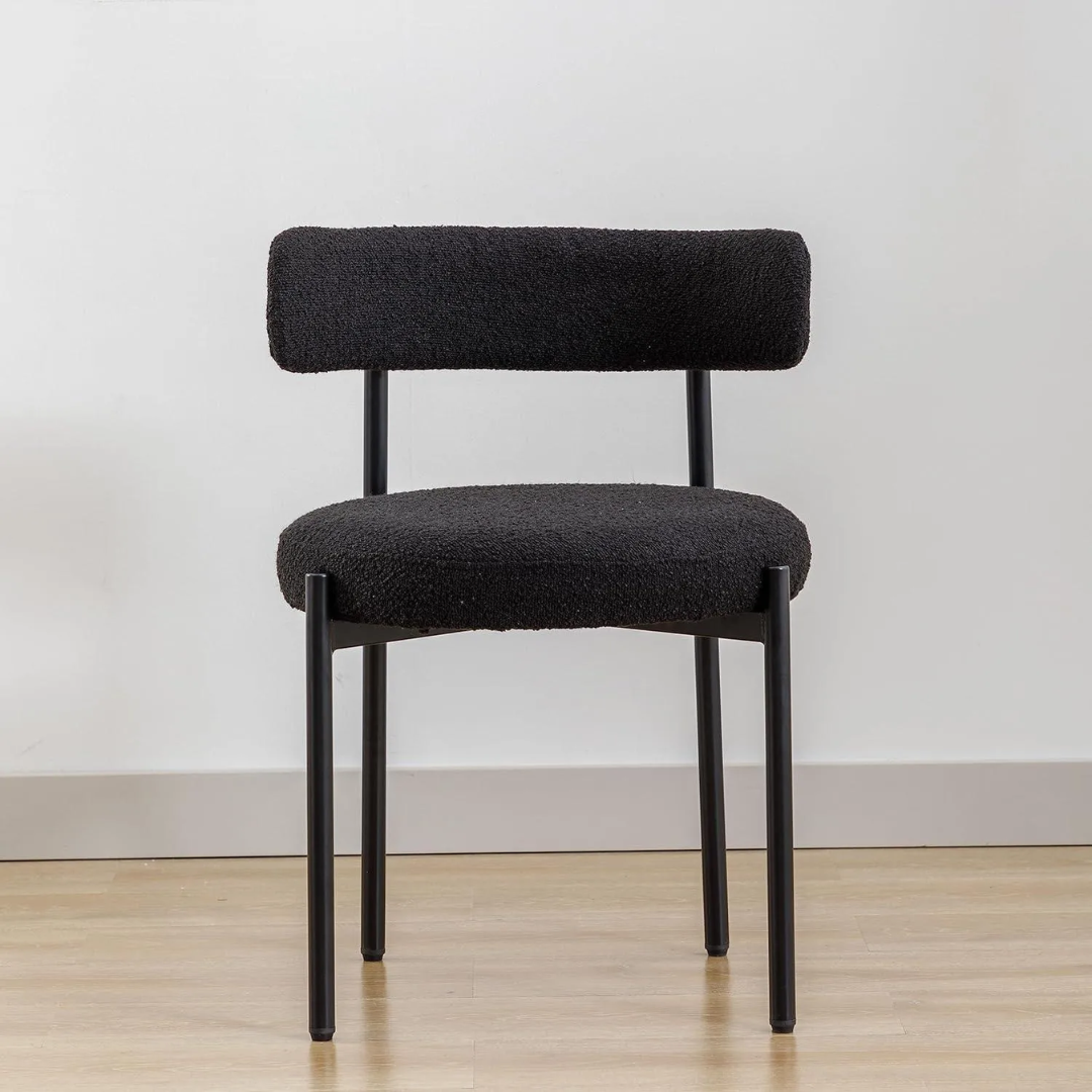 Comfynest Modern Nordic White Wool Blend Boucle Fabric Black Metal Leg Café Lambswool Dining Chair (1, Black)