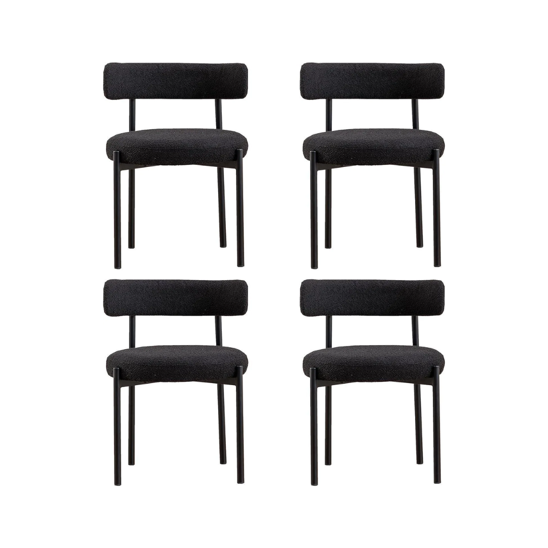 Comfynest Modern Nordic White Wool Blend Boucle Fabric Black Metal Leg Café Lambswool Dining Chair (4, Black)