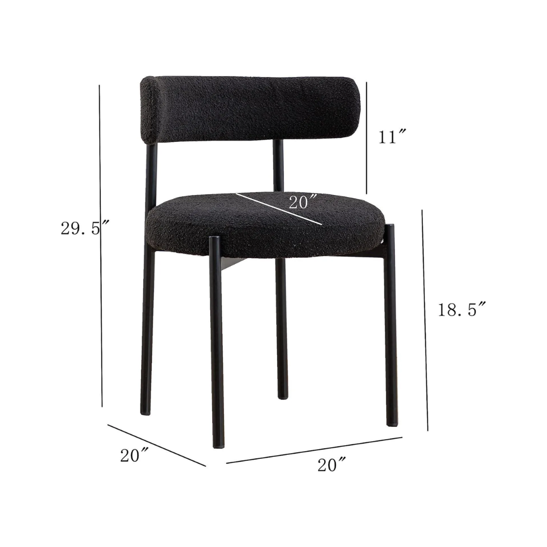 Comfynest Modern Nordic White Wool Blend Boucle Fabric Black Metal Leg Café Lambswool Dining Chair (4, Black)