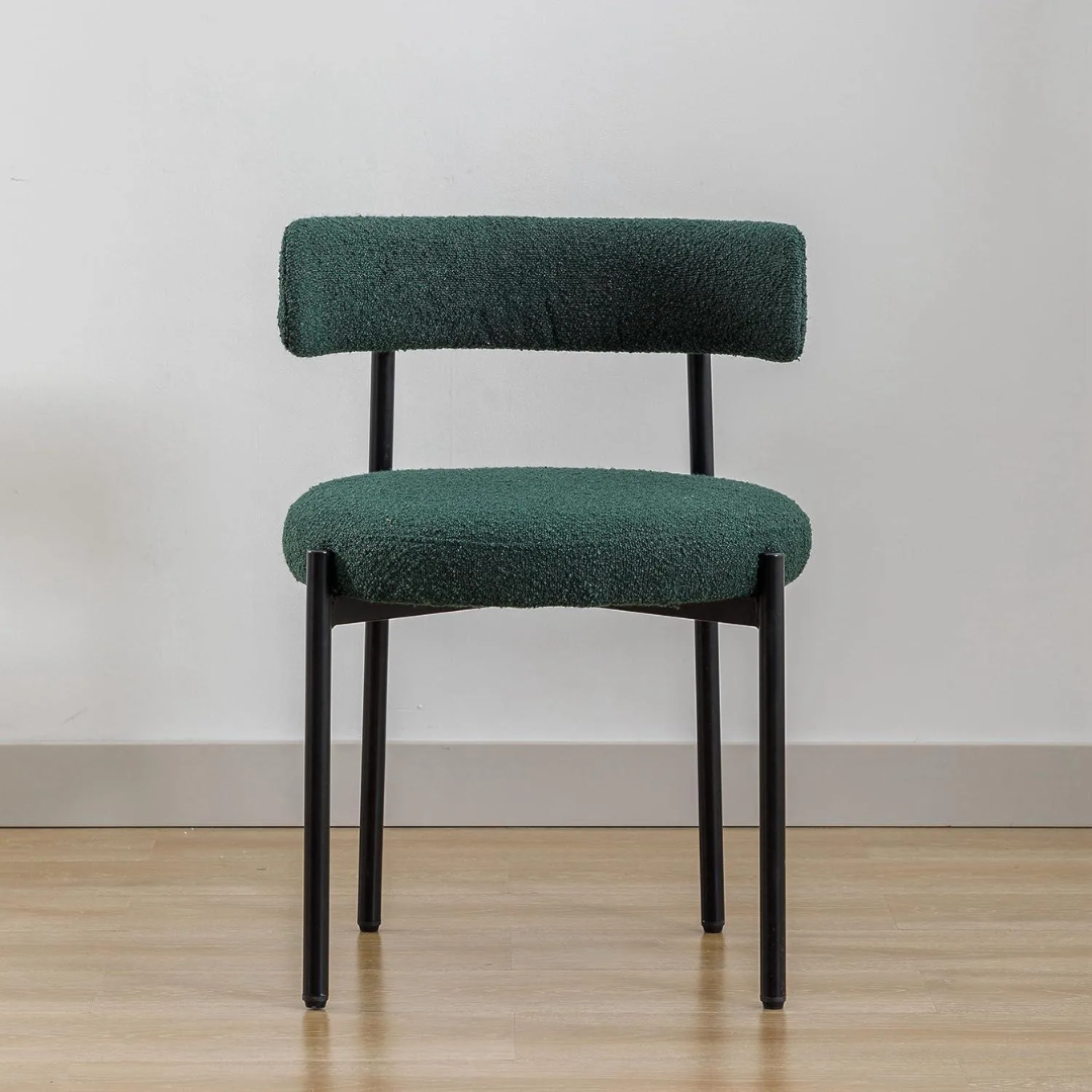 Comfynest Modern Nordic White Wool Blend Boucle Fabric Black Metal Leg Café Lambswool Dining Chair (1, Greenish)