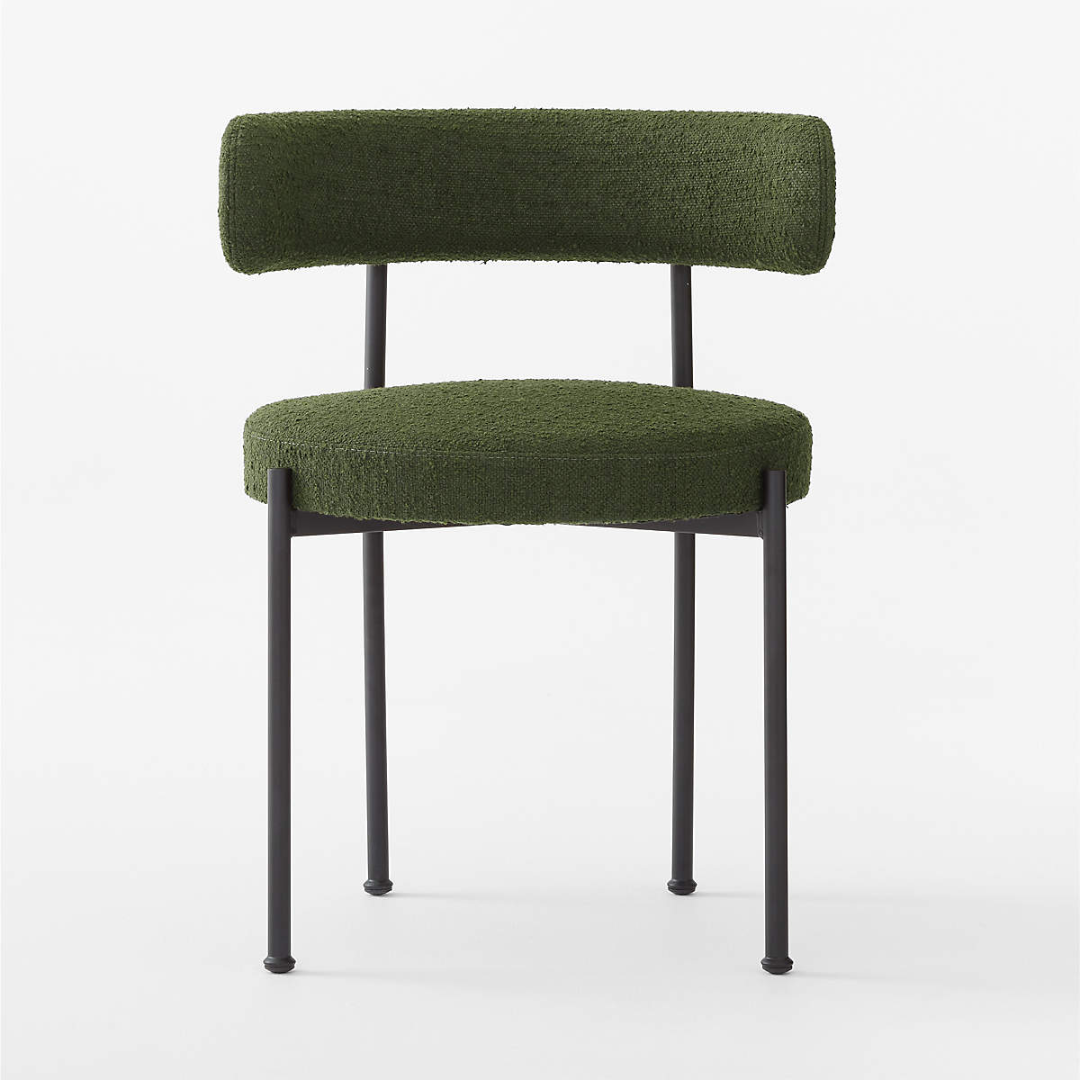Comfynest Modern Nordic White Wool Blend Boucle Fabric Black Metal Leg Café Lambswool Dining Chair (1, Green)