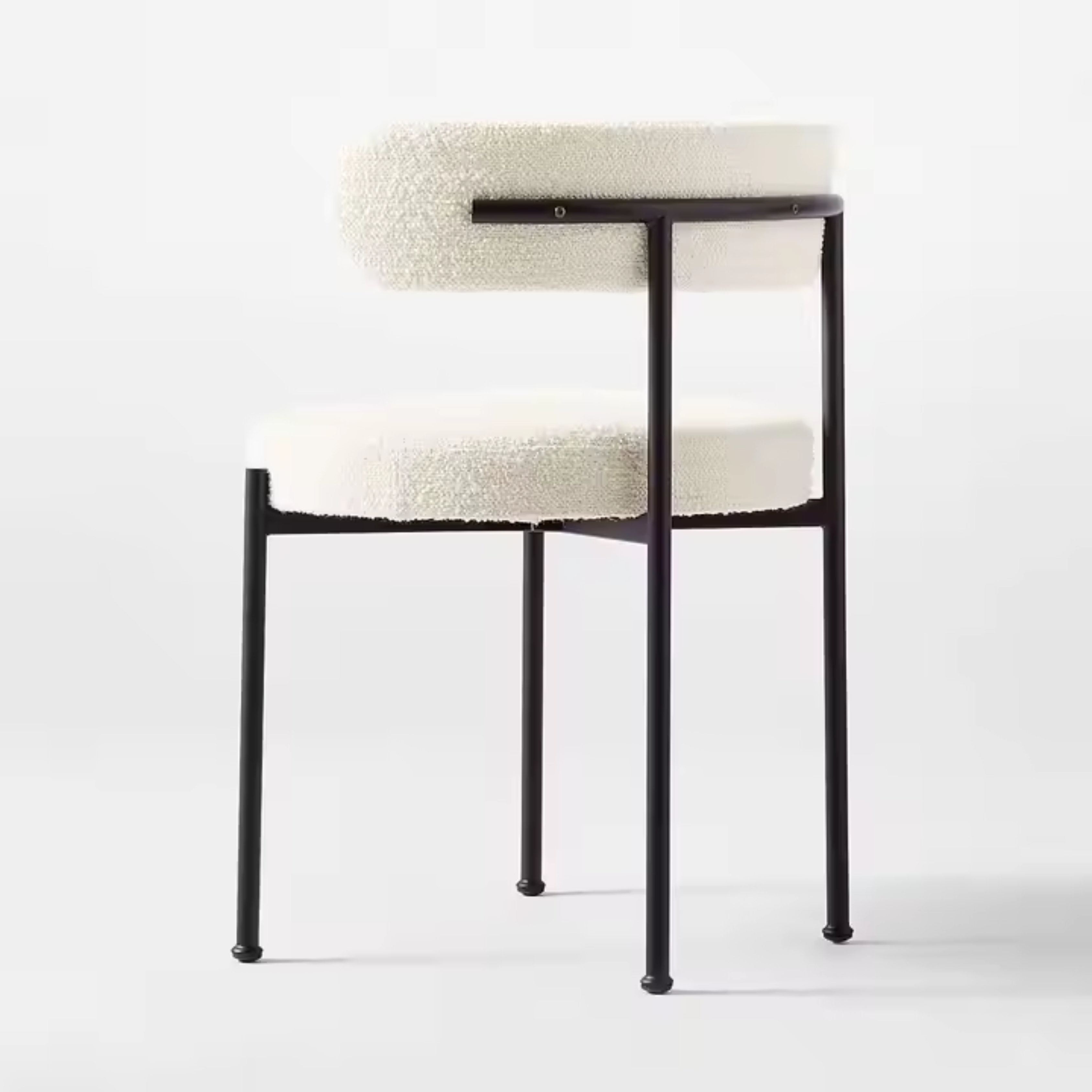 Comfynest Modern Nordic White Wool Blend Boucle Fabric Black Metal Leg Café Lambswool Dining Chair