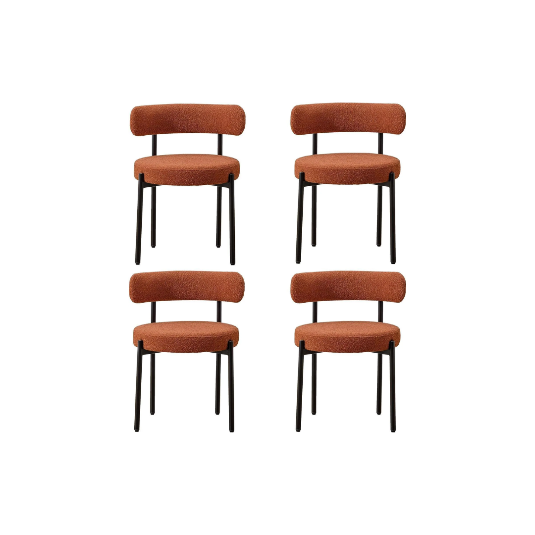 Comfynest Modern Nordic White Wool Blend Boucle Fabric Black Metal Leg Café Lambswool Dining Chair (4, Orange)