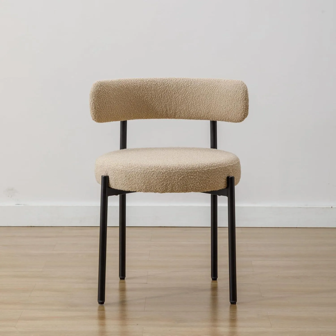 Comfynest Modern Nordic White Wool Blend Boucle Fabric Black Metal Leg Café Lambswool Dining Chair (1, Beige)