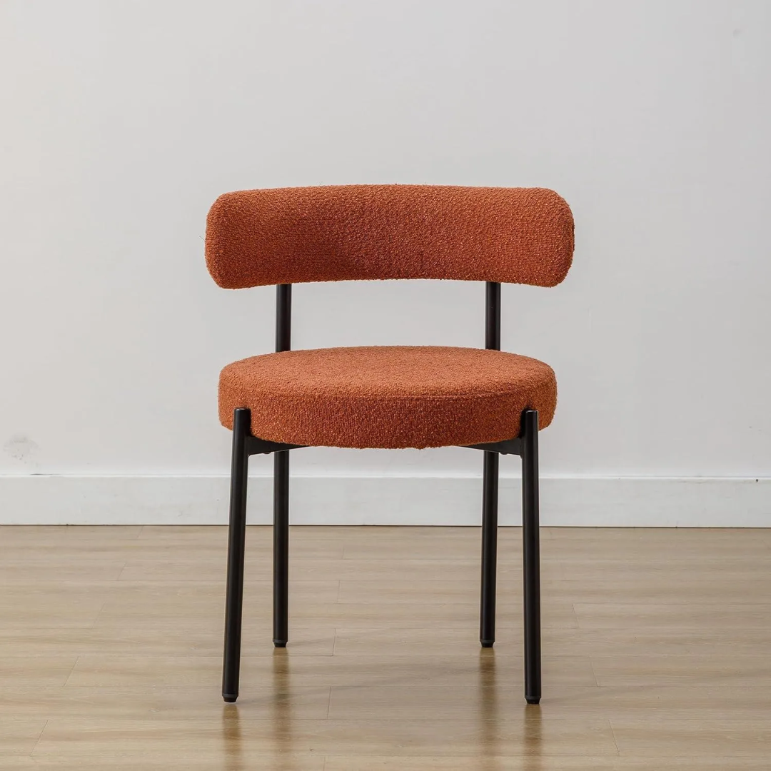 Comfynest Modern Nordic White Wool Blend Boucle Fabric Black Metal Leg Café Lambswool Dining Chair (1, Orange)