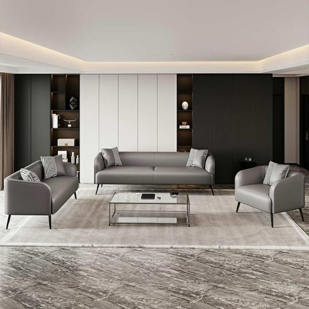 Comfynest Modern Pine Wood Three-Seater Sofa - Upholstered in Leathaire, Foam Seat, Solid Color, Space-Saving Design, 150x68x65 cm (Grey, 7 Seater)