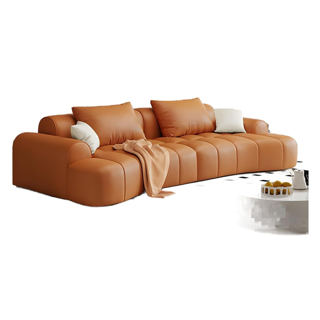 Comfynest Modern Recessed Arm Sofa With Bolster Pillows for Living Room - Anti Cat Scratch Leather, 54 x 110 x 83 cm (Orange)