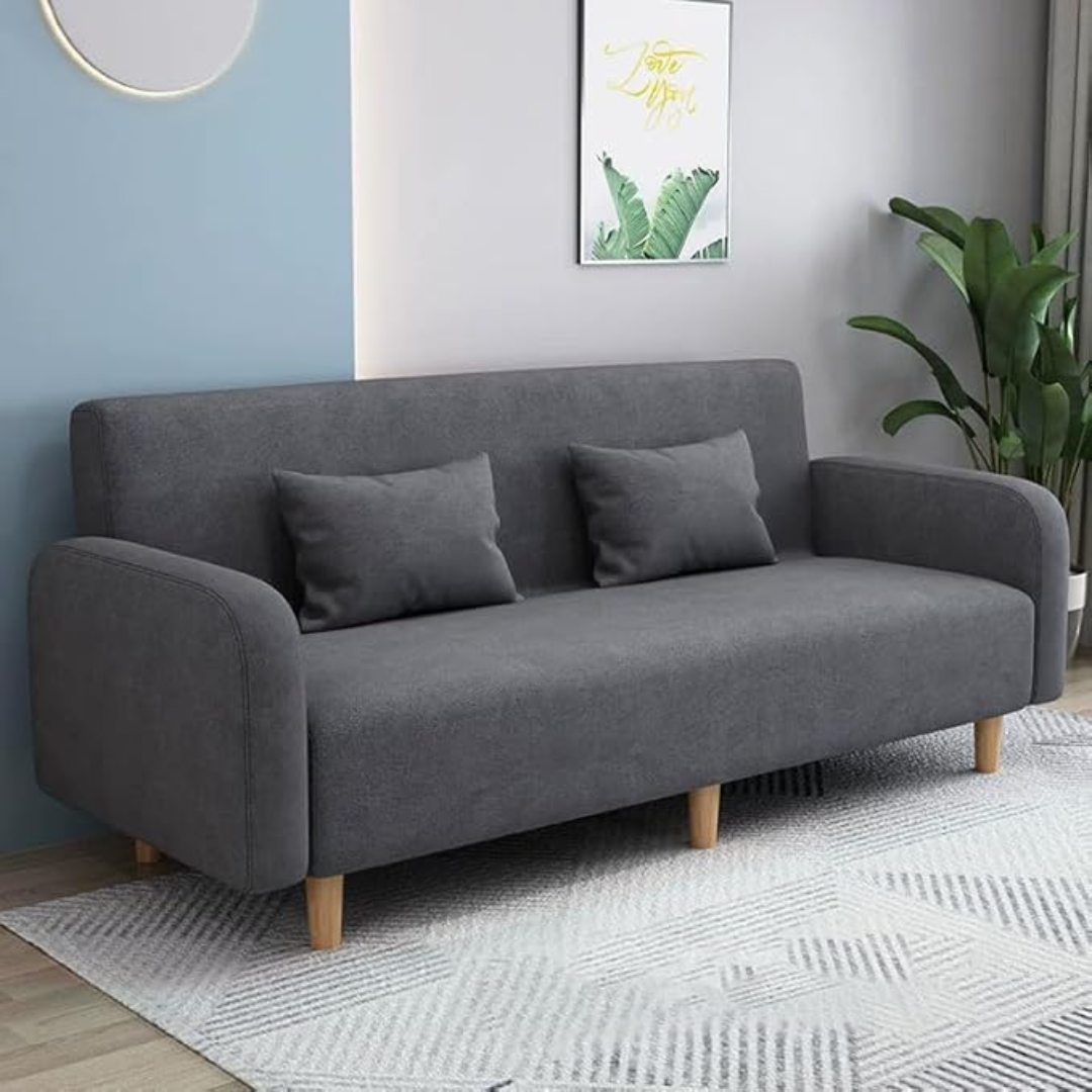Comfynest Seats 3 Modern Small Solid Wood Frame Foam-Filled Sofa with Square Arm – Flannel Upholstery, Space-Saving, Cushion Back (150 x 65 x 75 cm) (Dark Grey)