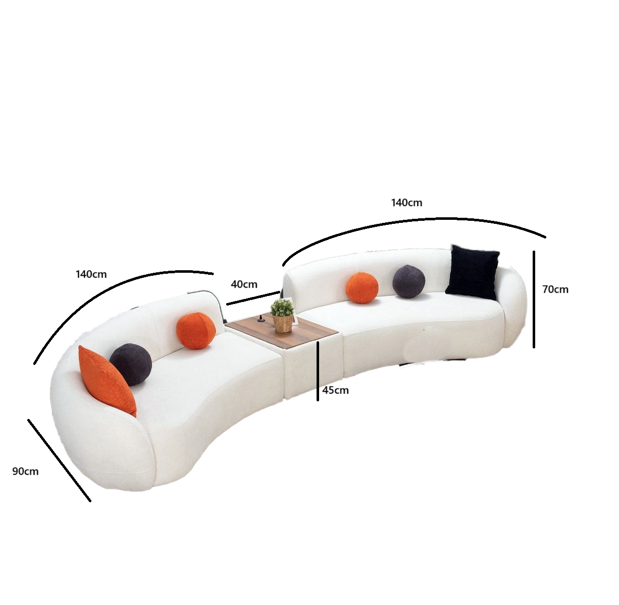 Comfynest Luxurious Curved Bouclé Sofa Set with Round Center Table and Two Matching Poufs