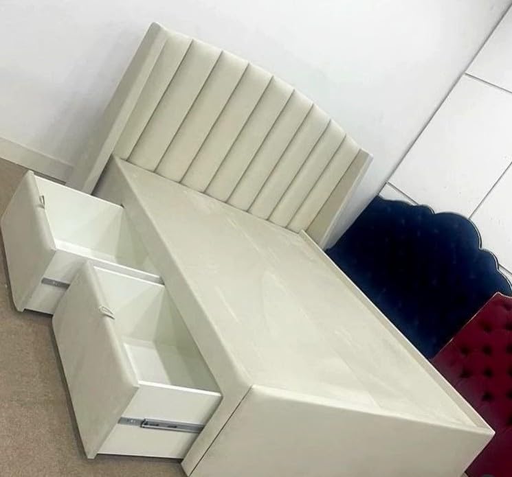 Modern Upholstered Drawer Storage Bed – Stylish Design with Built-In Side